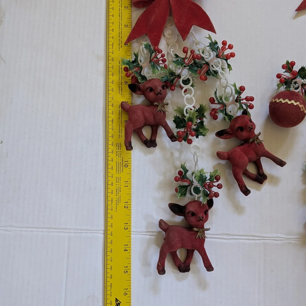 Festive Red Reindeer and Bow Ornament Set